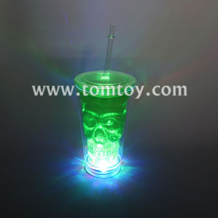 LED Light Up Flashing Double Walled Skull Tumbler With Lid And Straw